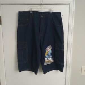 Vintage Y2K baggy skater wide leg cargo jeans shorts men's size 38